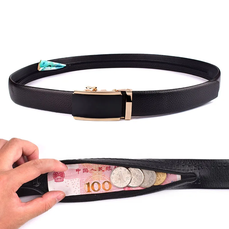 Genuine Leather Cash Anti Theft Belt Waist Bag Automatic Buckle Hidden Money Strap Belt Wallet Waist Pack Men Secret Hiding Belt