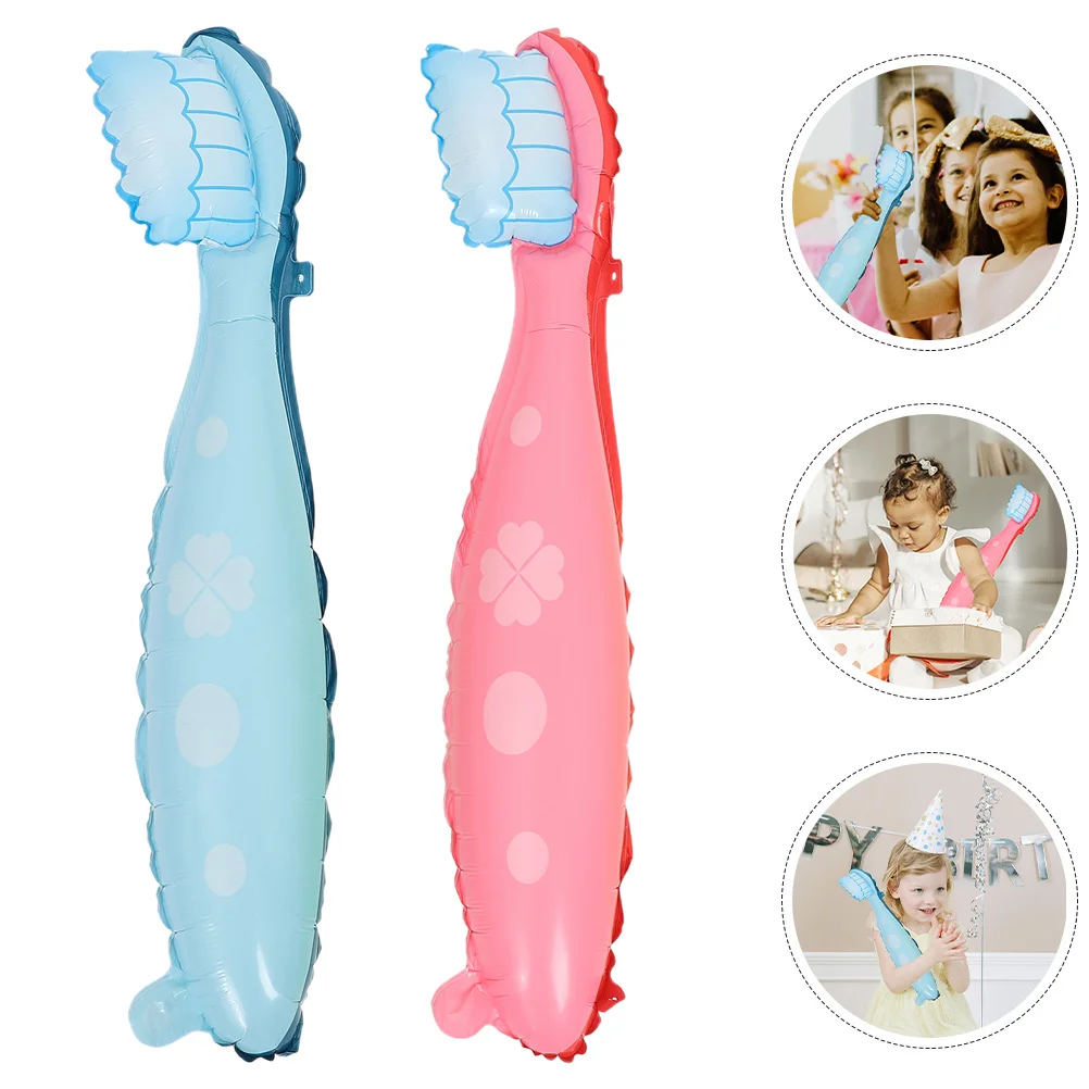

2Pcs Baby Toothbrush Balloon Cute Large Design Kids Party Theme Decor Teach Brushing Habits Interactive Inflatable for Childrens