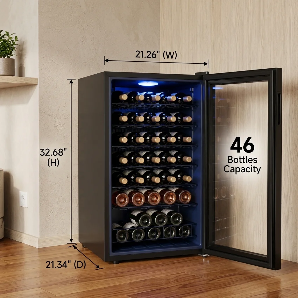 Single Zone Wine Cooler 130L Holds 46 Bottles Wine Fridge Electronic Temperature Control Touch Control  For Home Kitchen Bar
