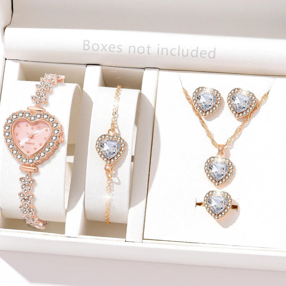 6pcs/set Women's Shiny Rhinestone Butterfly Quartz Watch And Jewelry Set - Perfect Gift for Mom