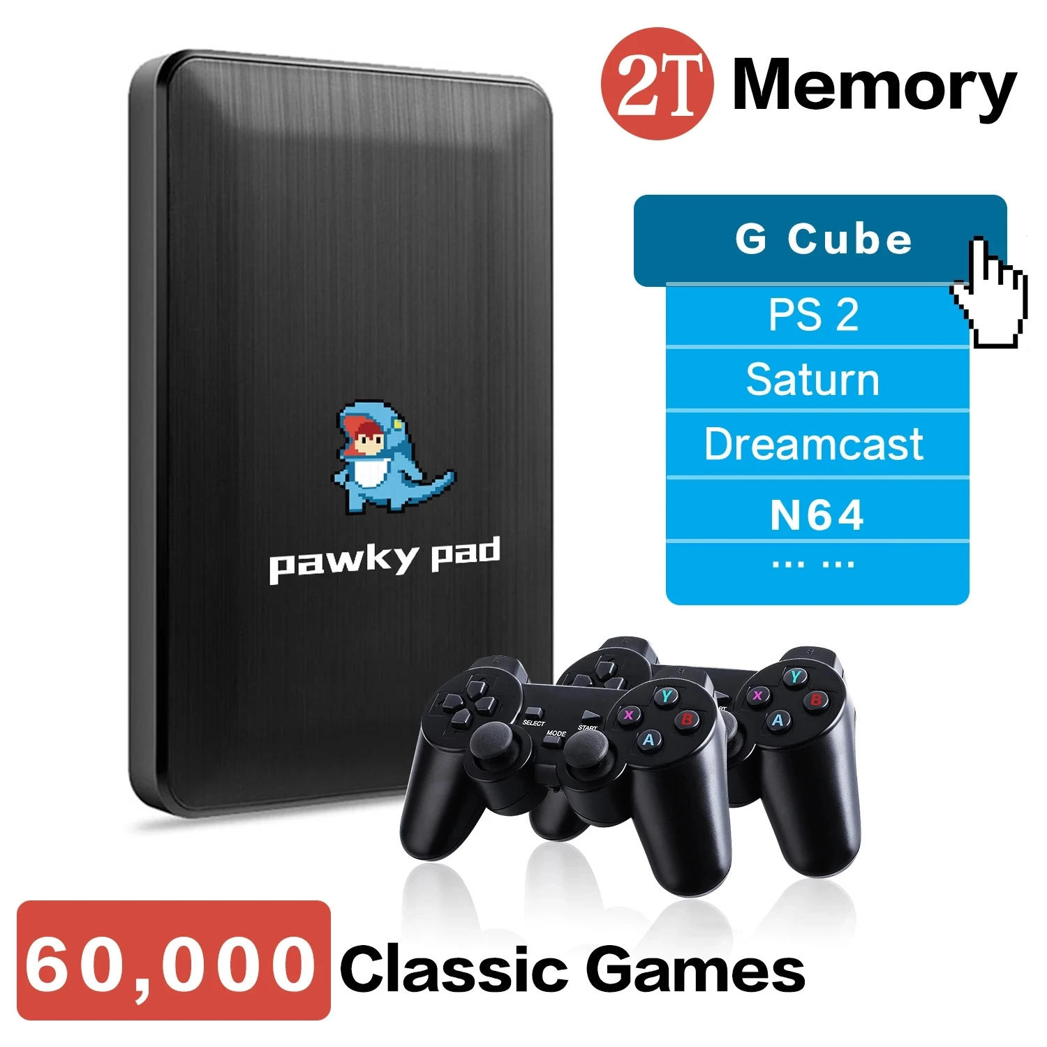 

NEW 2T HDD Pawky Pad Retro Video Game 4K 3D Portable External Game Console for G Cube/Saturn/PS2/N64 60000+ Games for Windows PC