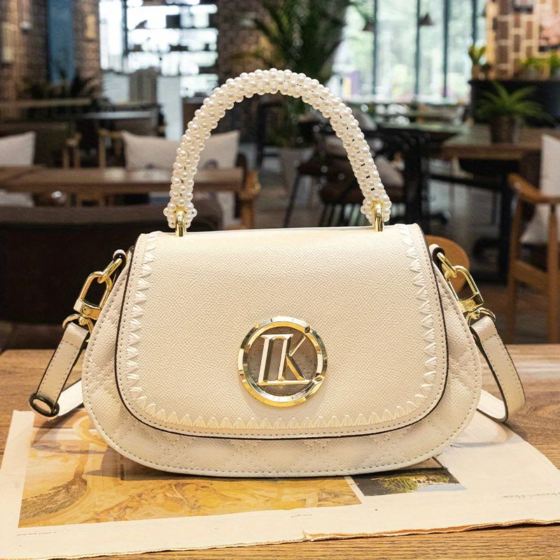 Light Luxury Women\'s Bag, Cowhide Pearl Handheld Bag, 2024 New Fashion Versatile Casual Handheld Bag, Single Shoulder Crossbody