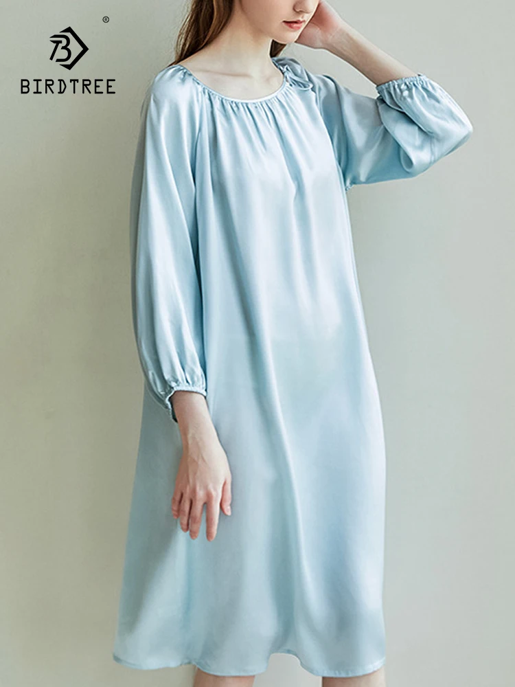 

BirdTree, 100%Real Silk Elegant Nightgown, WomenLong Sleeve Solid, French Simplicity Soft Pajama Dress, 2024 Summer P45781QC