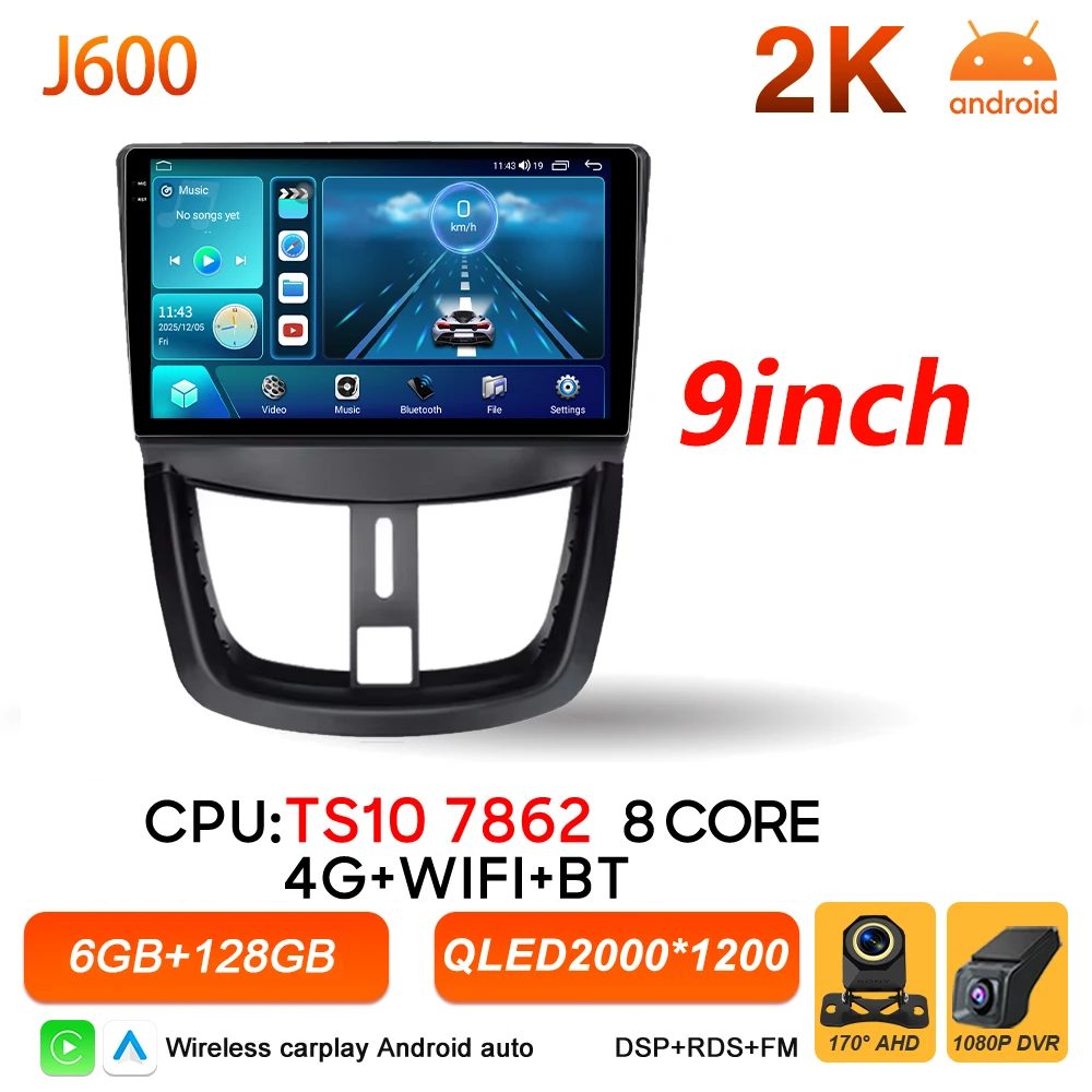 Android 16 Auto autoradio voor Peugeot 206+ 207 207CC 2006 - 2015 Carplay multimediaspeler GPS navigatie DSP autoradio scherm