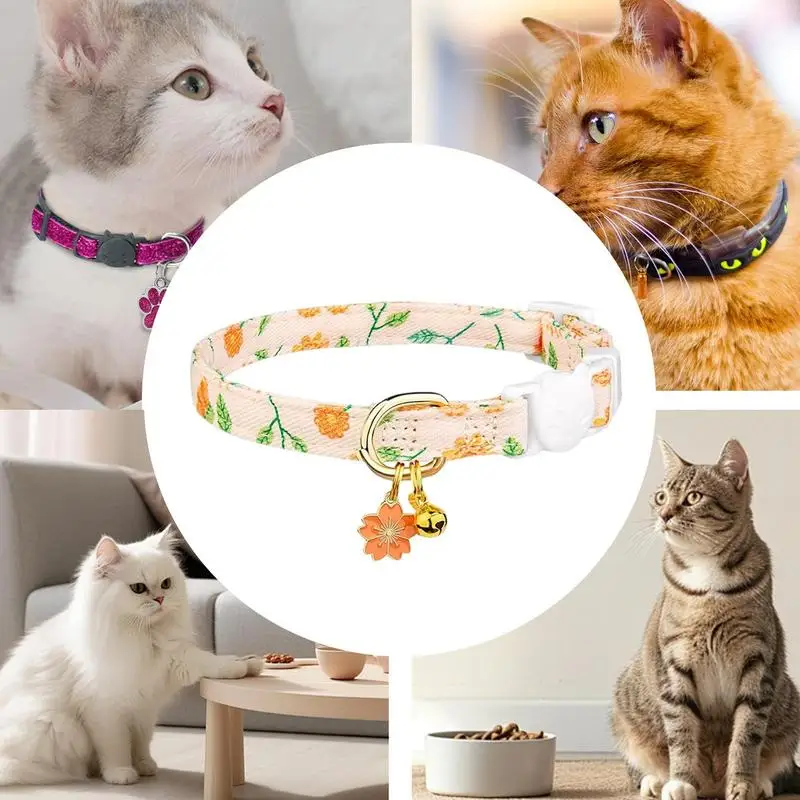 ベル付き猫の首輪,花のペンダント,子猫用,調節可能,男の子用,屋外ペット用