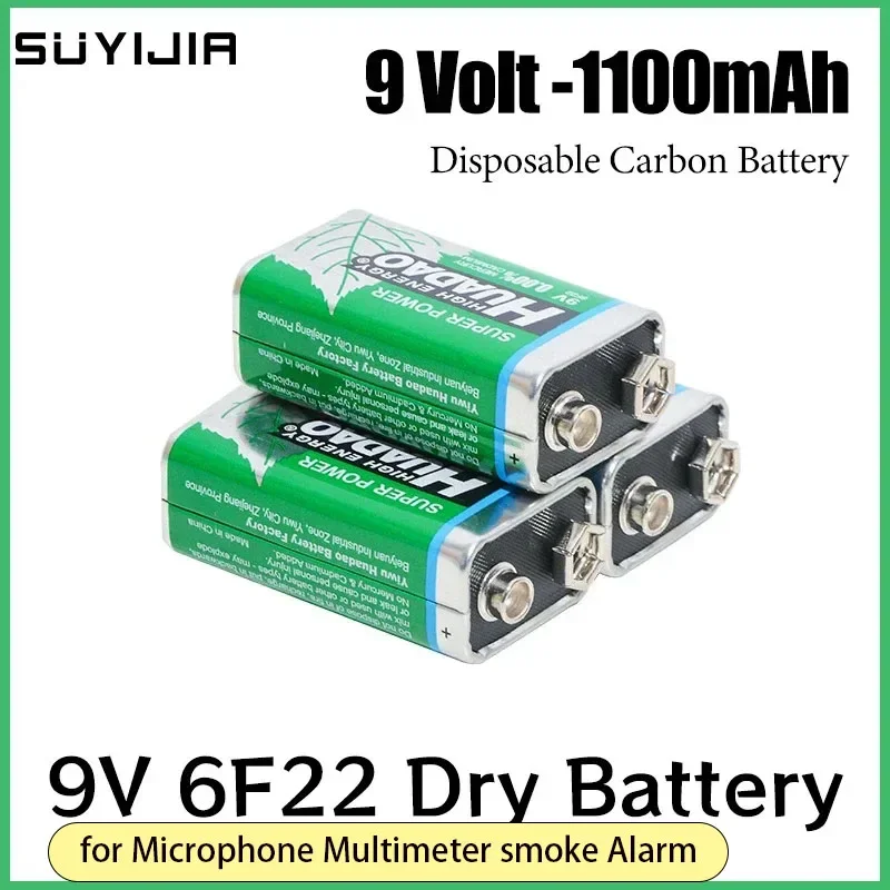 20pcs Removable Carbon Battery 6F22, 9V, 1100mah, Adecuada Lasting  Carbon Zinc Batteries for Microphones, Walkie-Talkies