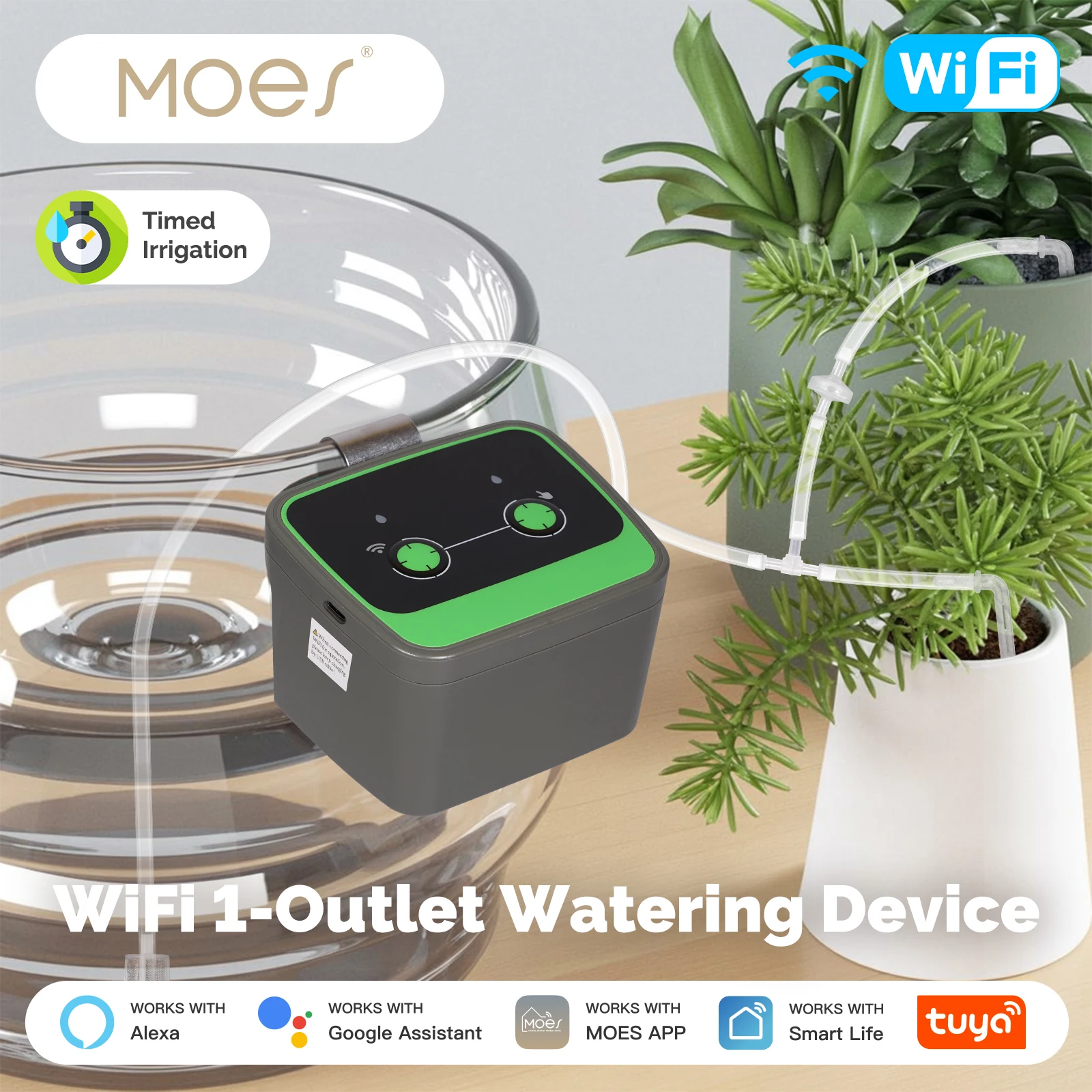 

MOES Tuya WiFi Watering Device Irrigation Automation Timer Perfect for Deep-rooted Plants Versatile Placement APP Voice Control