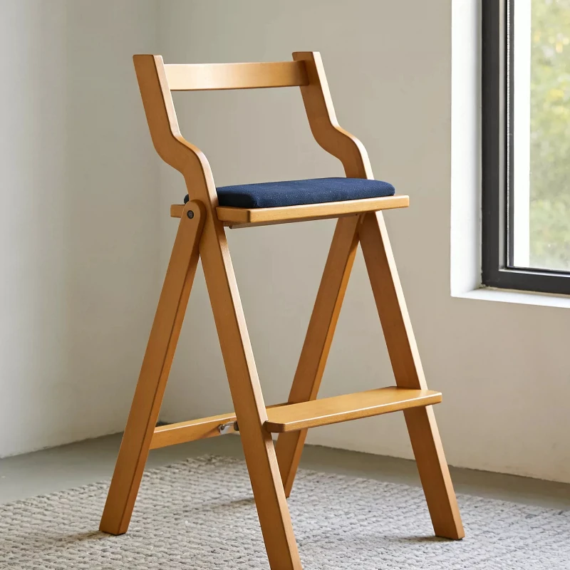 Solid wood bar chair Household foldable step ladder Medium antique bar high chair Simple