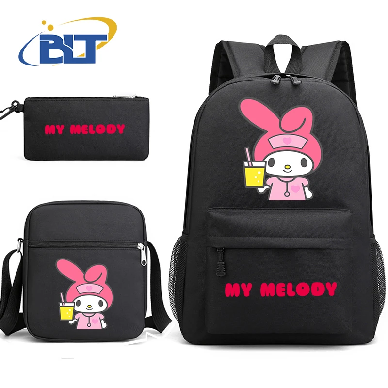 Miniso my melody conjunto de mochila escolar de estudante impressa mochila infantil bolsa de ombro estojo de lápis conjunto de três peças