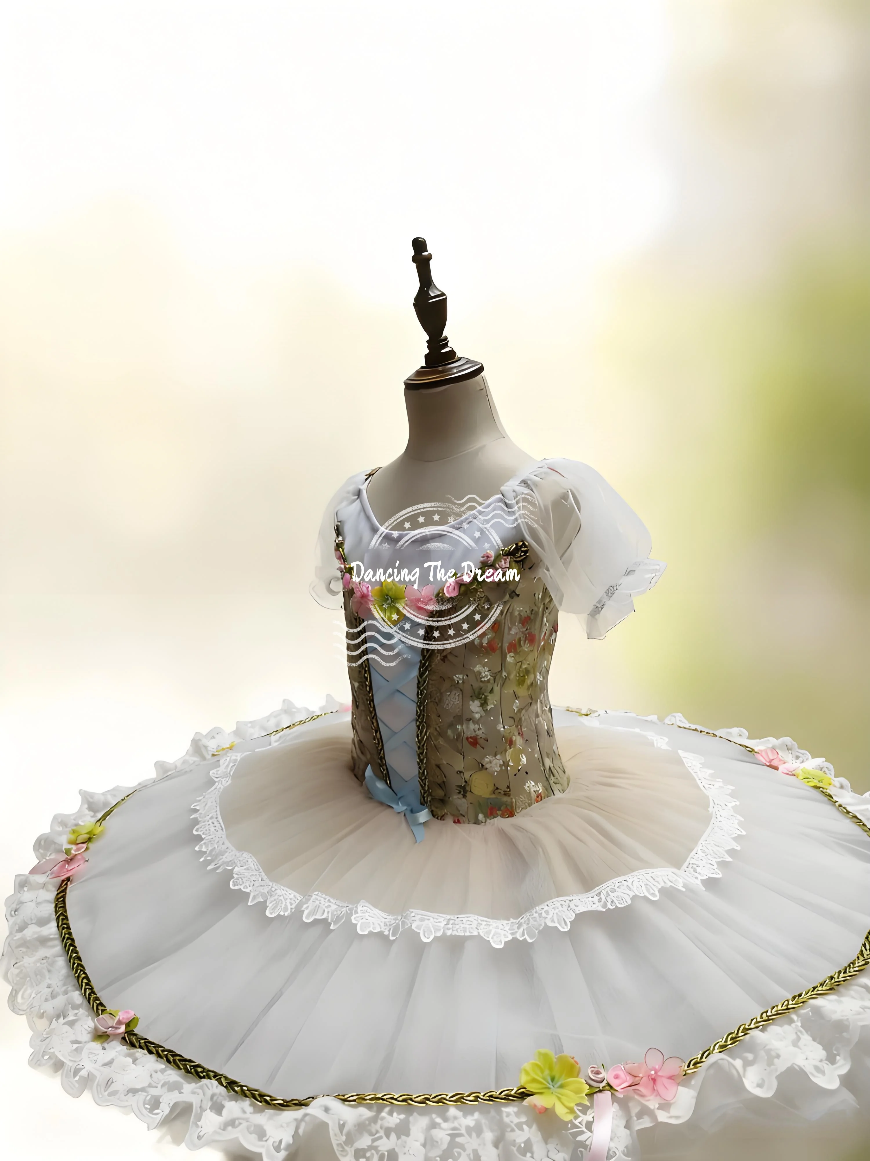 Bloemen verfraaide kanten touw trim ballet tutu jurk