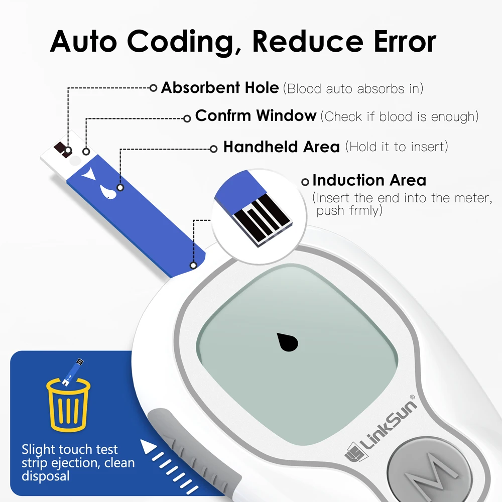 LinkSun G-425-3 Misuratore di glicemia Glucometro Set completo Diabete medico Monitor per zucchero nel sangue Kit completo Strisce reattive per glucosio