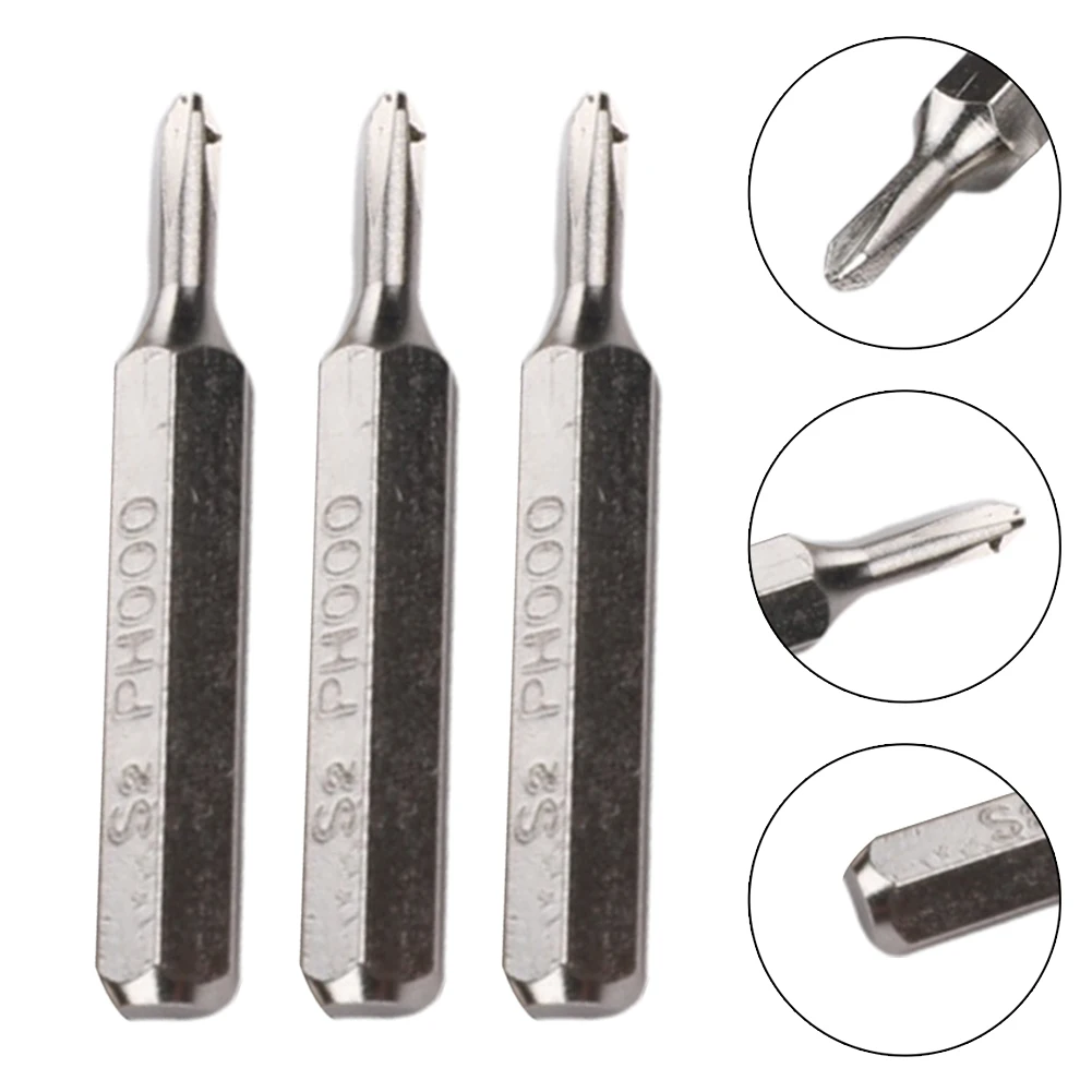 

Brand New Screwdriver Bits Cross Screwdriver Magnetic Bits PH000 Sandblasted/Chrome Silver Steel Wearproof 3 Pcs