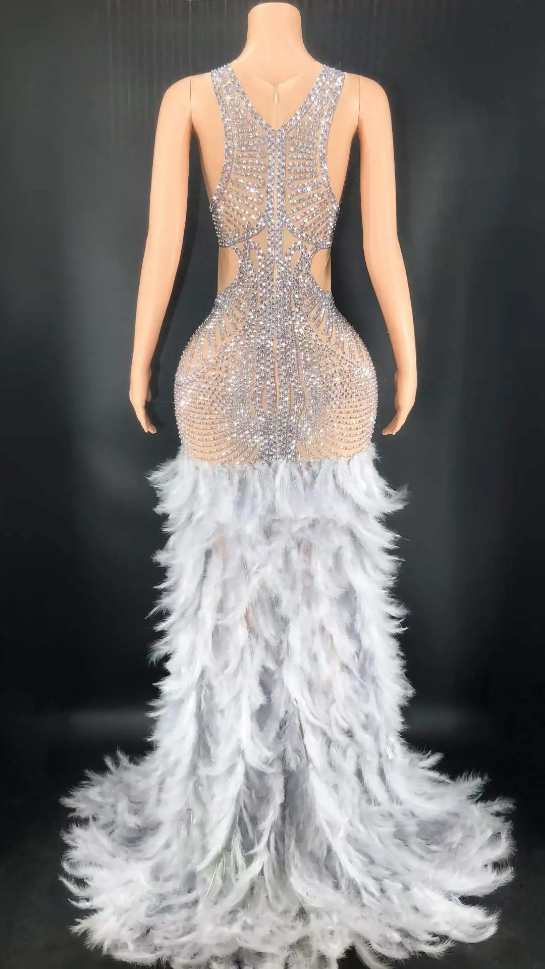 Kobiety brokatowe cekiny Rhinestone biały różowy urodziny królowa Maxi długa sukienka pióro bez rękawów spódnica syrenka ślub