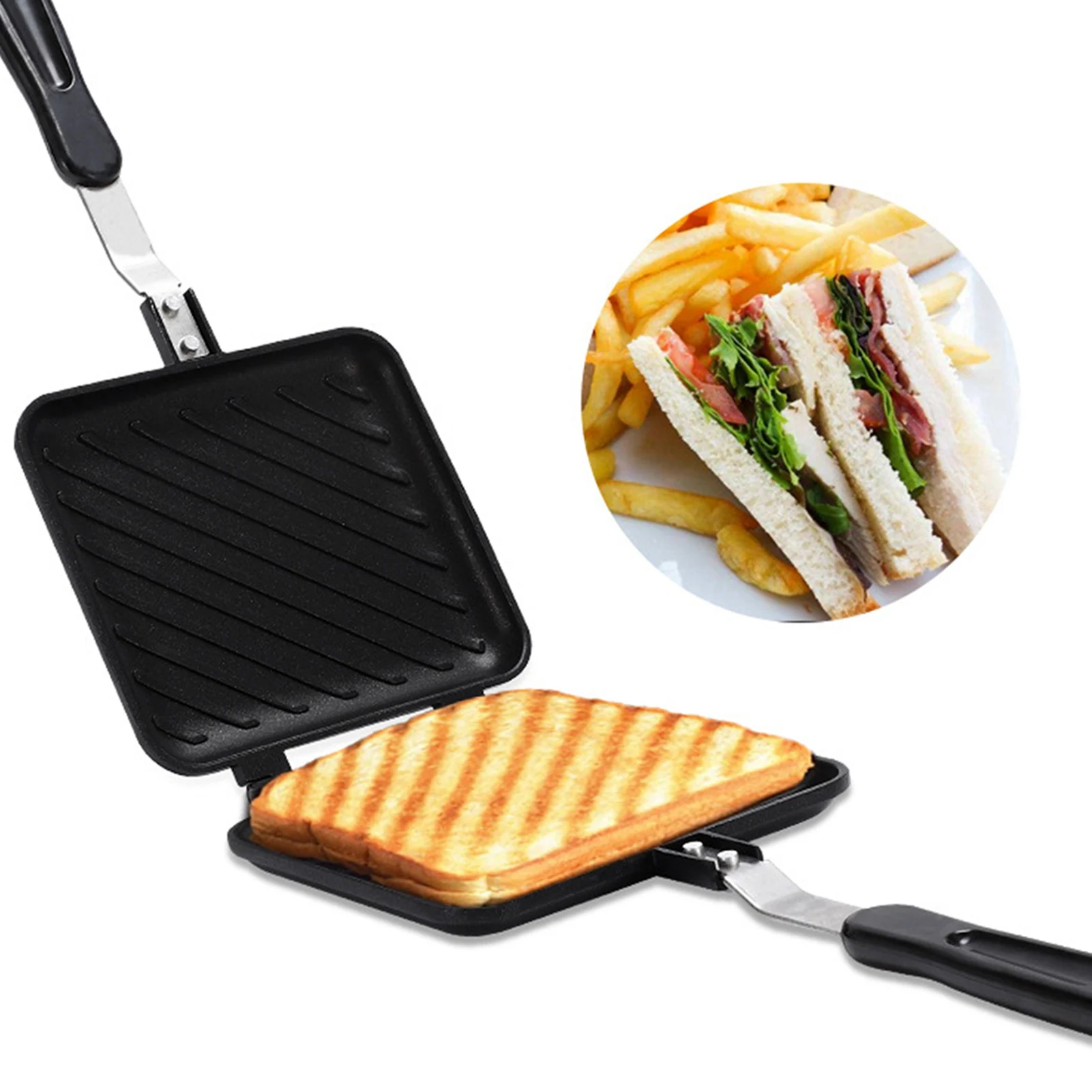 Dwustronna patelnia do smażenia opiekacz do kanapek nieprzywierająca grillowana patelnia do robienia kanapek Panini z uchwytem aluminiowa patelnia z