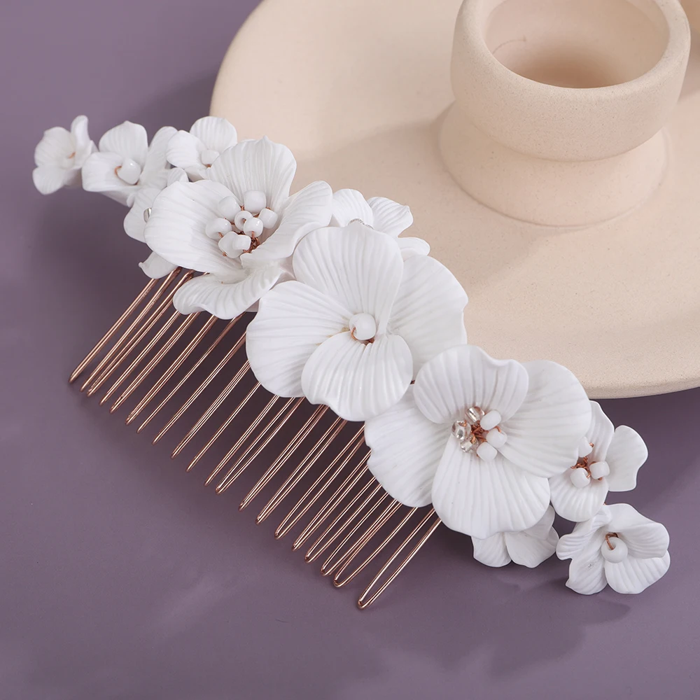 Silver Women Flower Hair Comb Gold Crystal Bridal Hair Piece Handmade Wedding Hair Accessories Jewelry