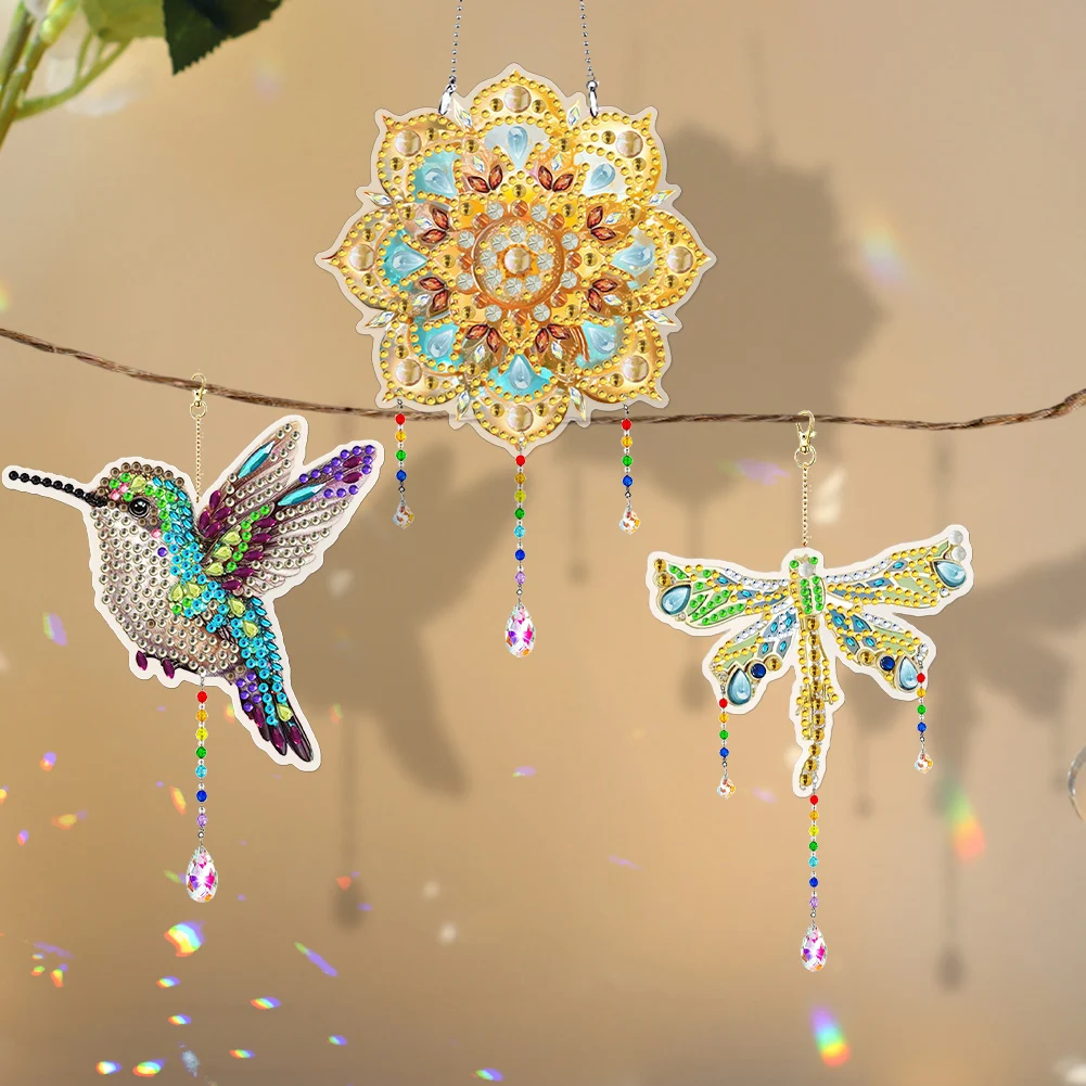

3Pcs 2D Flat DIY Diamond Art Sun Catcher Набор алмазной живописи Подвесные алмазные художественные наборы Алмазная художественная подвеска Настенное украшение двери