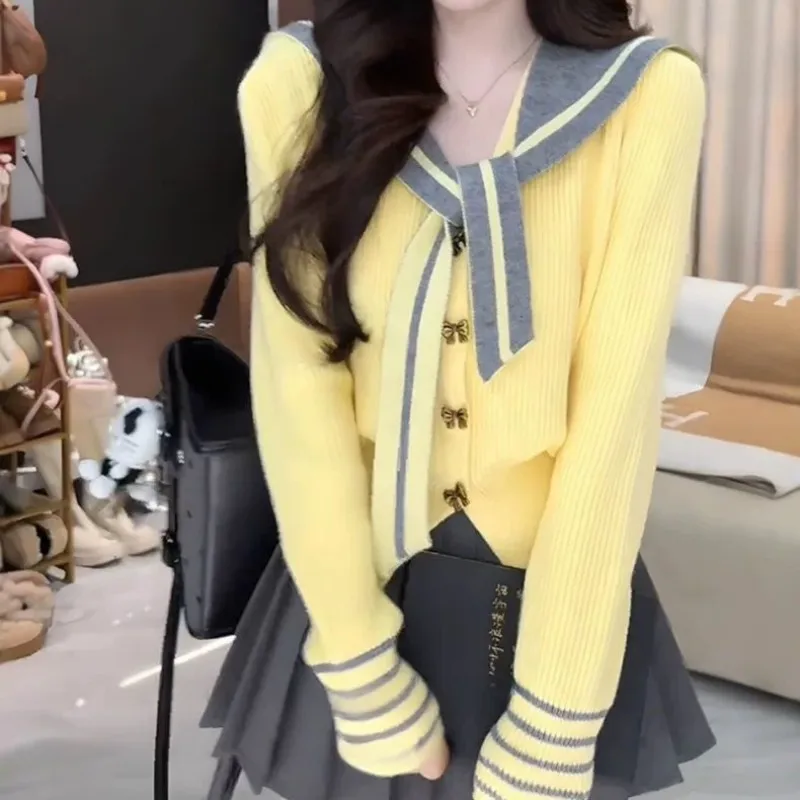 Otoño/Invierno para mujer, nueva moda, suéter de punto, cárdigan, chal y pantalones vaqueros sueltos, conjunto de dos piezas, pantalones vaqueros legant coreanos, conjunto a juego