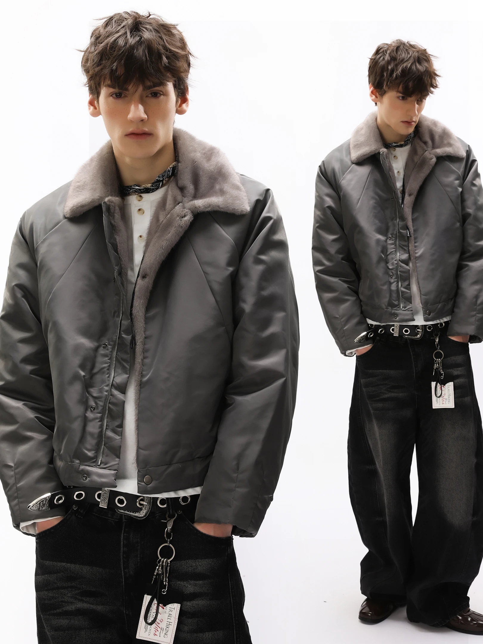 

American Sle ort Wide Fake Fur Collar Cotton Bomber Pilot Jaet ex Trendy Youth Casual Warm Thiened Zipper Clo...