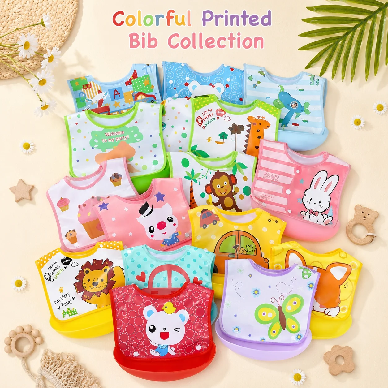 Random 2pcs 3pcs Detachable Baby Bibs Waterproof Baby Toddler Kids Aprons Bib Infant Saliva Towels Cute Baby Cartoon Feeding Bib