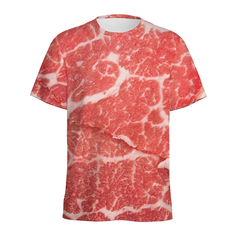 Unique Meat Beef Pattern T-shirt For Men Cool 3D Printed Bacon T Shirts Tops Summer Loose Short Sleeves Women Round Neck Tees