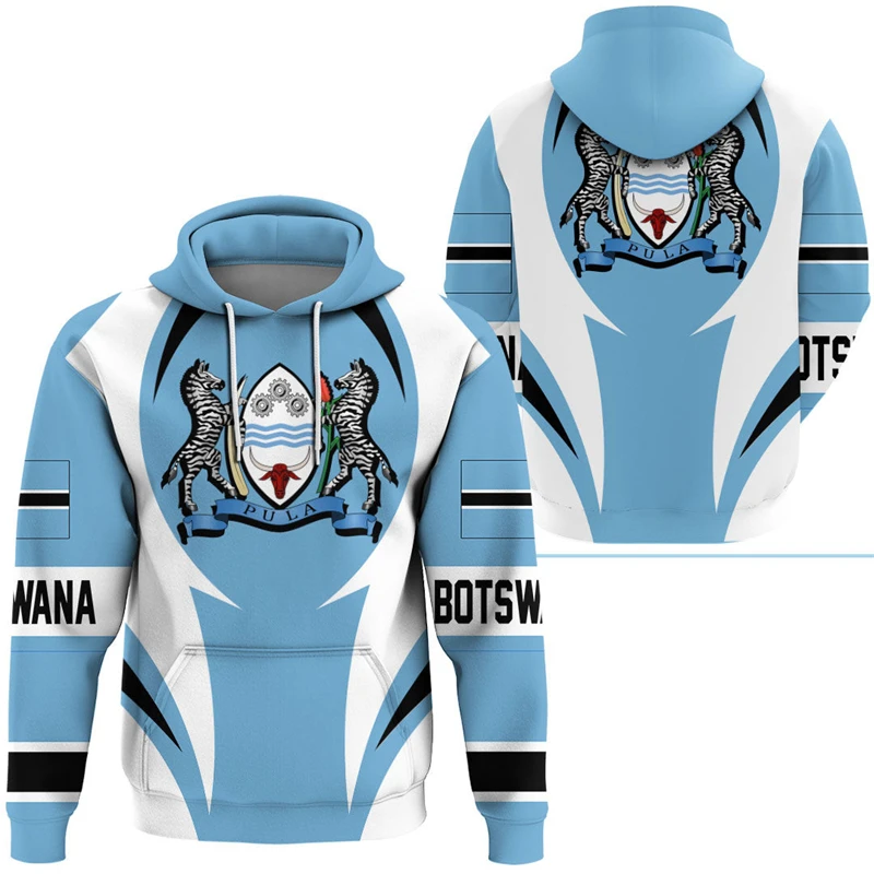 Botswana Flag Emblem Pattern Hoodies For Men Daily Loose Men\'s Fashion Sweatshirts Casual Clothing Oversized Street Pullovers