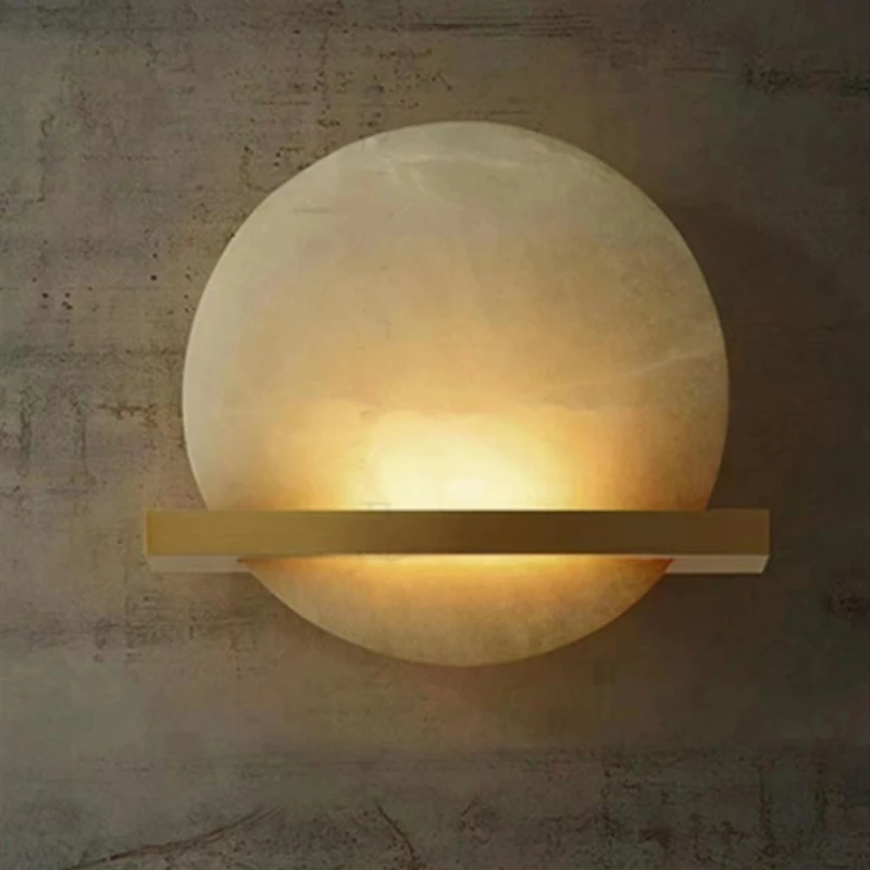 Round Natural Marble Wall Lights Copper For Parlor Bedside Aisle E14 Bulb Indoor Sconce Dropshipping 110-240V