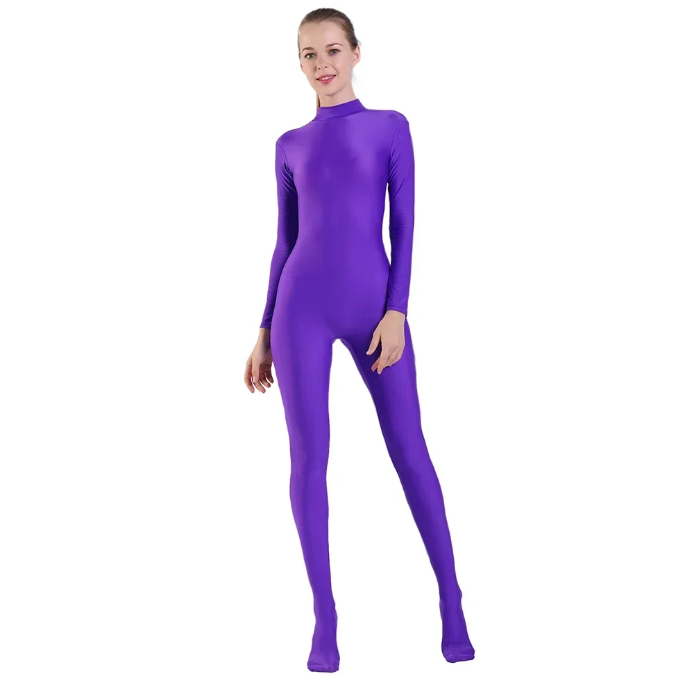 AOYLISEY Women Long Sleeve High Neck Footed Unitard Plus Size Full Body Bodysuits Adult Leotard Zentai Cosplay HollweenCostumes