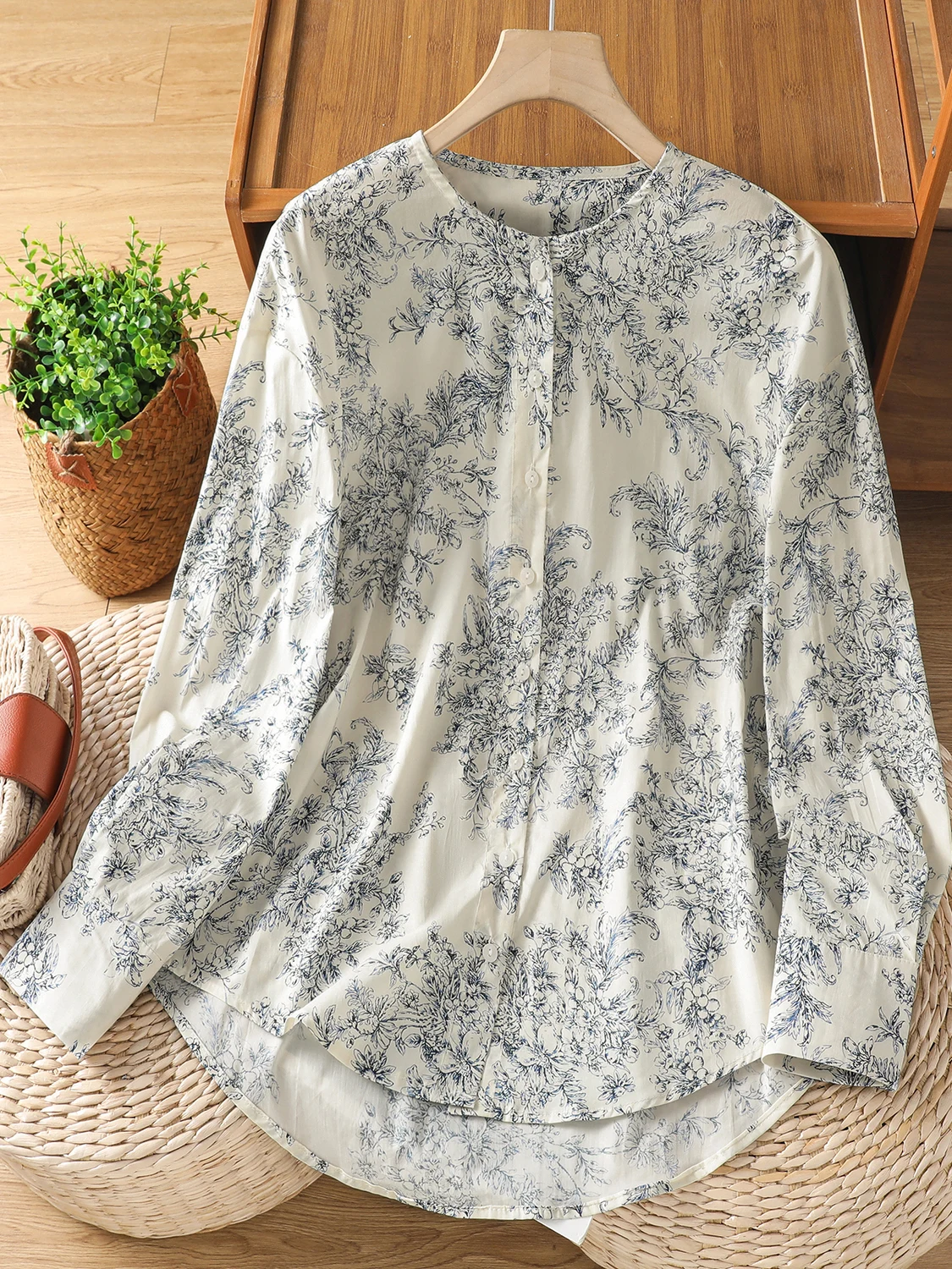 Novo chinês sle feminino algodão impressão irt longo sve redondo ne tamanho grande topo faionable confortável outono wear