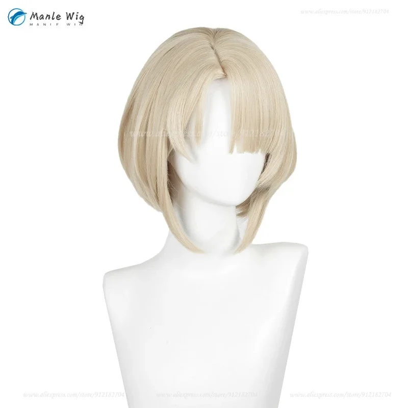 x;3,f6'b7\g,Freminet Cosplay 30cm Light Golden Short Hair Heat Resistant Synthetic Wigs Halloween + Wig Cap5;h7'b8\f,4/ view 3