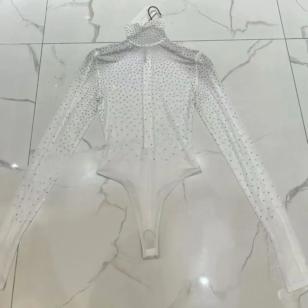 

Женский белый эластичный топ со стразами, модный облегающий комбинезон, топ