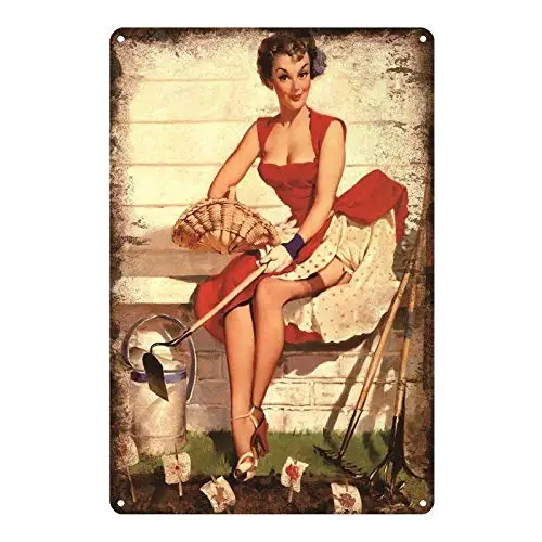 Retro Vintage Metal Sign Tin Sign Pin Up Girl Dirty Hoe Man Cave Home Bar Club Pub Garden Wall Decor Signs 12X8Inch