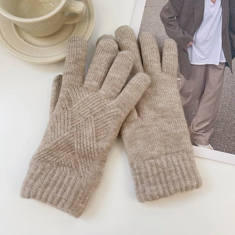 

Шерстяные зимние рабочие перчатки с сенсорным экраном, сохраняющие тепло, байкерские перчатки с флисовой подкладкой, вязаные шерстяные перчатки для мотоциклистов, защита рук