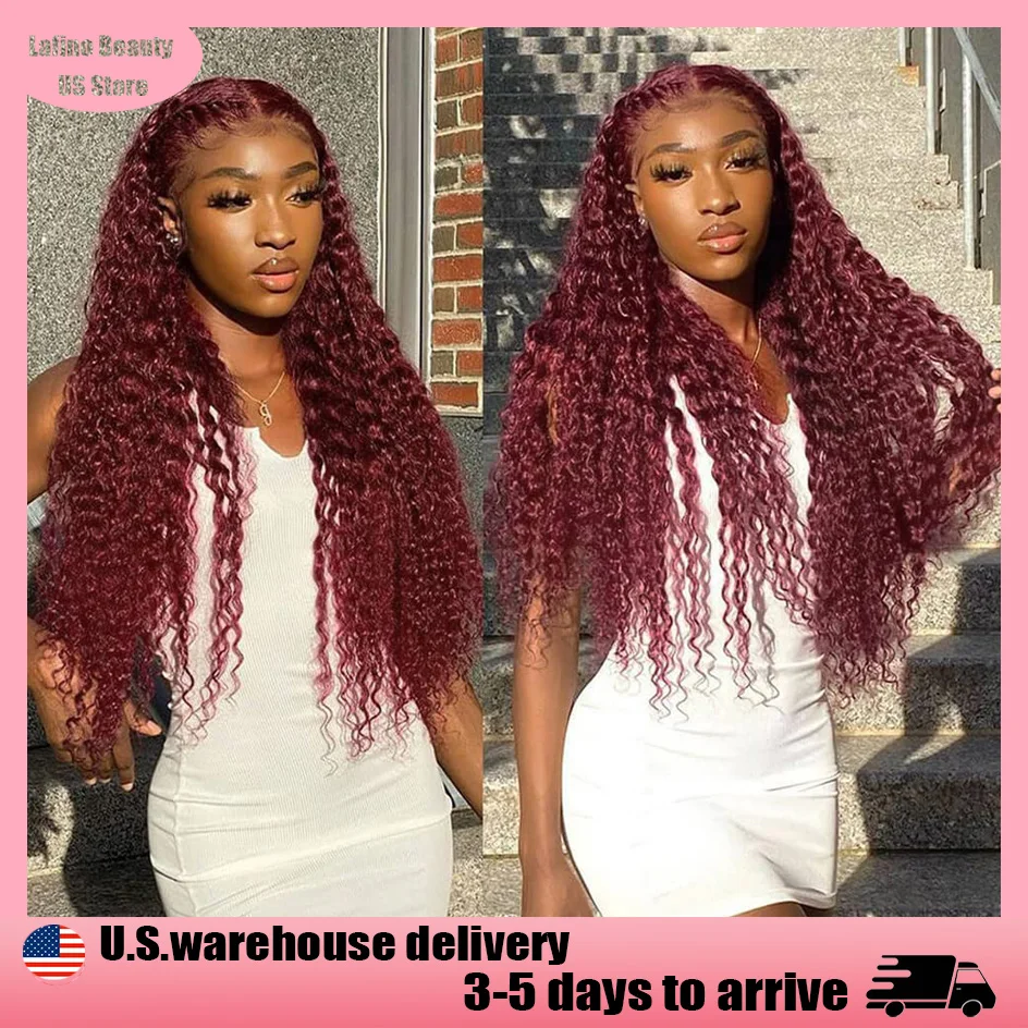 red wig 99J curly 100% human hair wigs burgundy 13x6 hd lace frontal human hair wig deep wave water wave colored wigs Lace wig