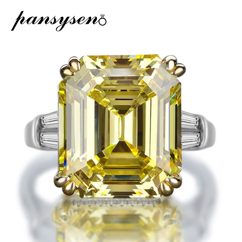 925 Sterling Silver Hyperbole 14*16MM Asscher Cut Sapphire Citrine High Carbon Diamond Ring for Women Wedding Party Fine Jewelry