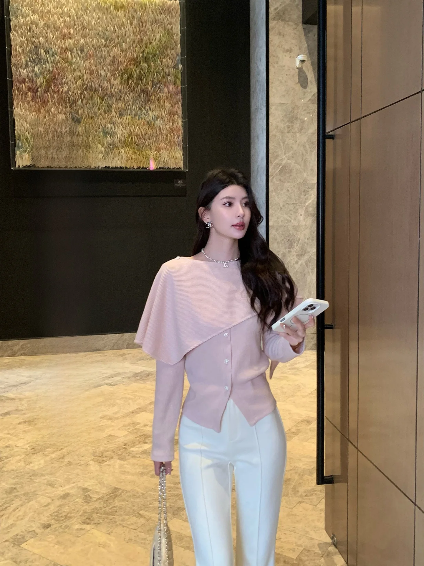 

Kun Total Women's Pink Knitted Sweater Slimming Ele Design Early Spring Faionable Top Quali Material Long Sve