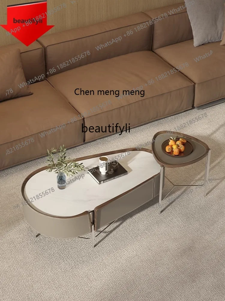 E153  Italian minimalist living room home coffee table modern light luxury tea sidetable combination rock plate microcrystalline