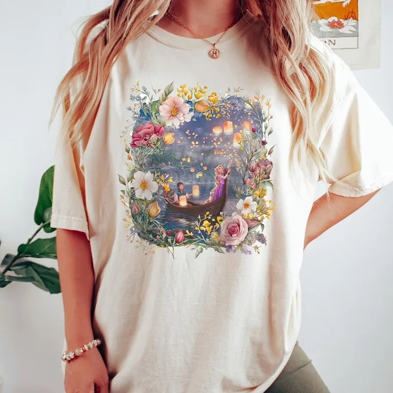 

Летняя женская футболка с цветочным принтом в стиле Диснея, новая повседневная модная одежда для мужчин и женщин, уличная модная одежда