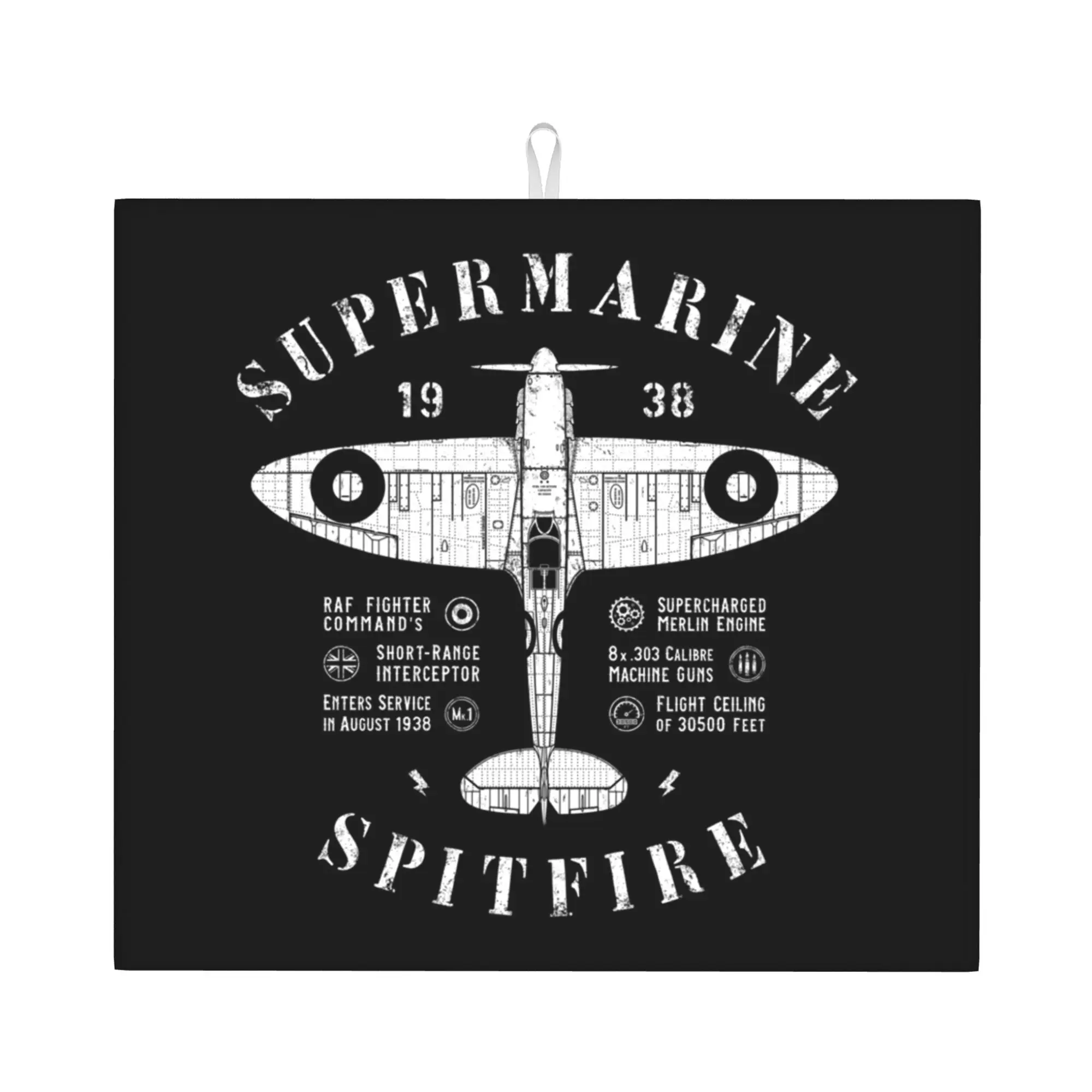 Supermarine Spitfire Drying Mat For Kitchen Waterproof Fighter Plane Pilot Aircraft Airplane Bathroom Countertop Protector Mat