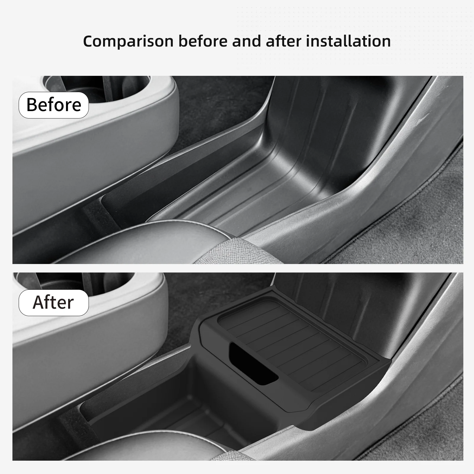 LUCKEASY für Tesla Model Y Standard 2026 2025 Mittelkonsole Untere Aufbewahrungsbox TPE Zentrale Ablage Zubehör Ordnungssystem – Detail 3