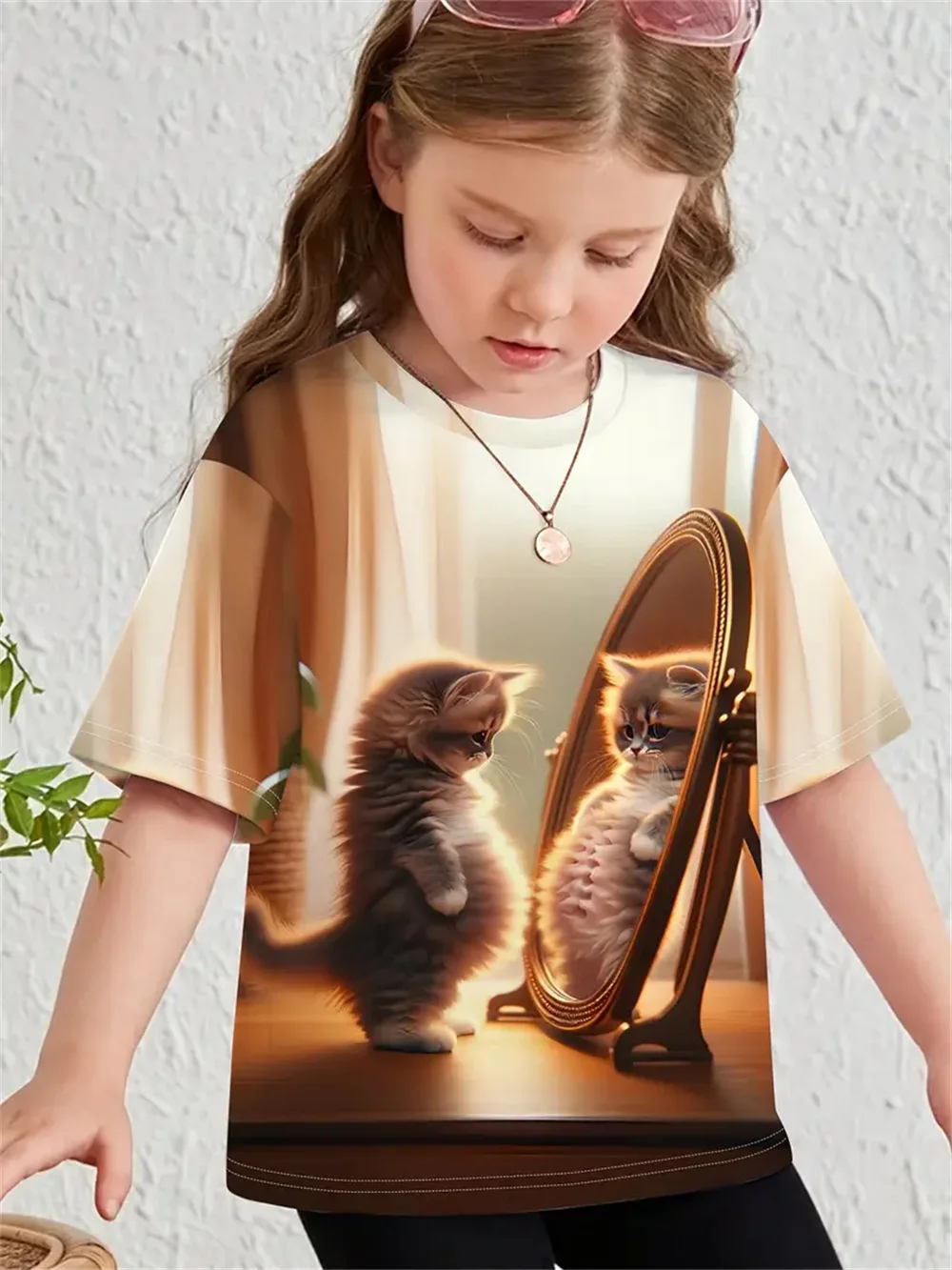 Cartoon Animals Cat 3d Print 2025 Girls' Clothing Fashion Casual T-Shirts Funny Girls' T-Shirts Summer Short Sleeved Top