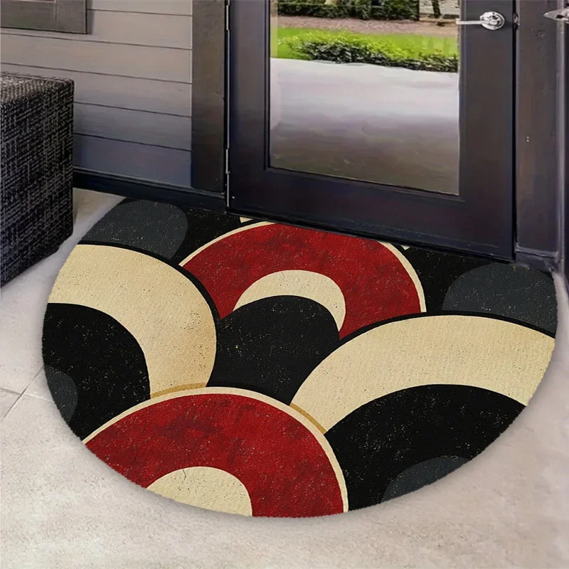 Vintage Retro Style Arc Shape Mat Bold Color Block Curved Rug Non Slip Design For Kitchen Entryway Decor