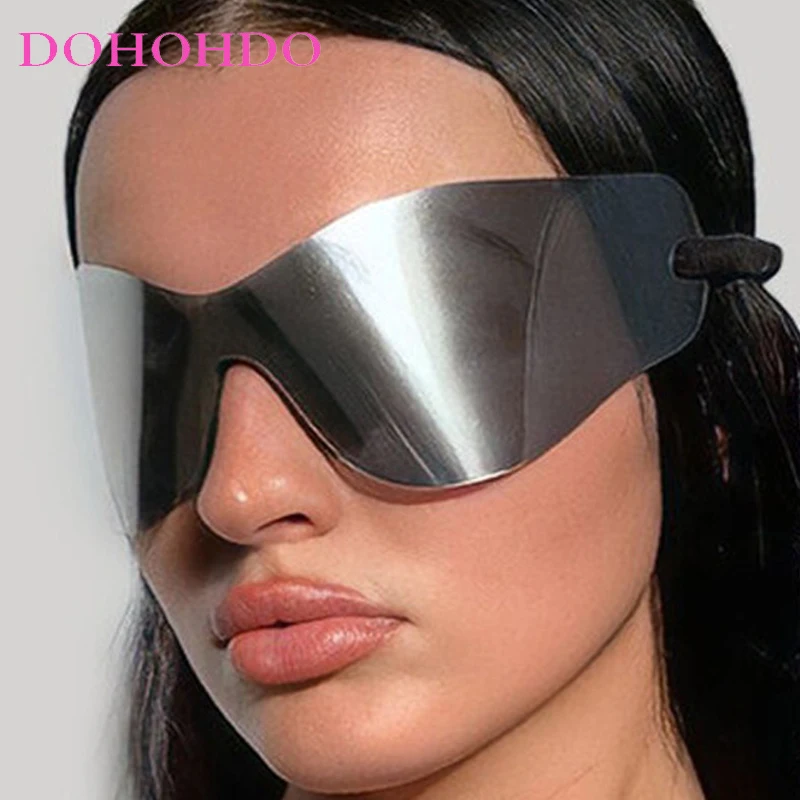 DOHOHDO Retro Oversized Tying Rope Sunglasses For Women Men Brand Designe One Piece Rimless Punk Sport Goggles UV400 Sun Glasses