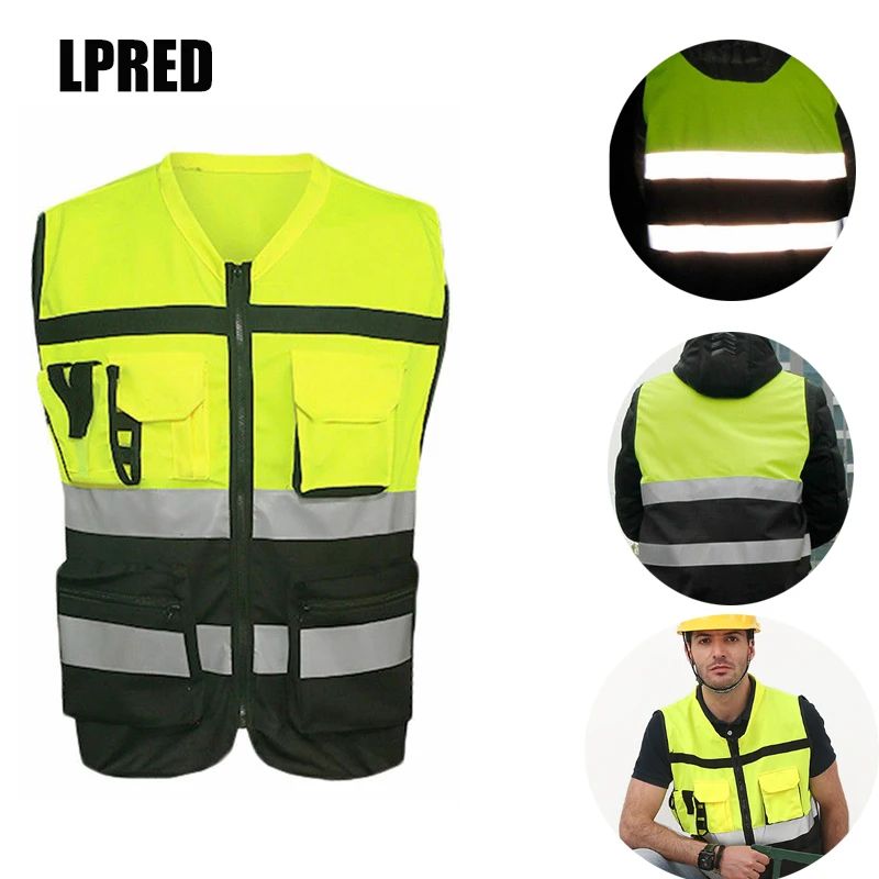 High Visibility Safety Vest Reflective Driving Jacket Night Security Waistcoat With Pockets For Work Run