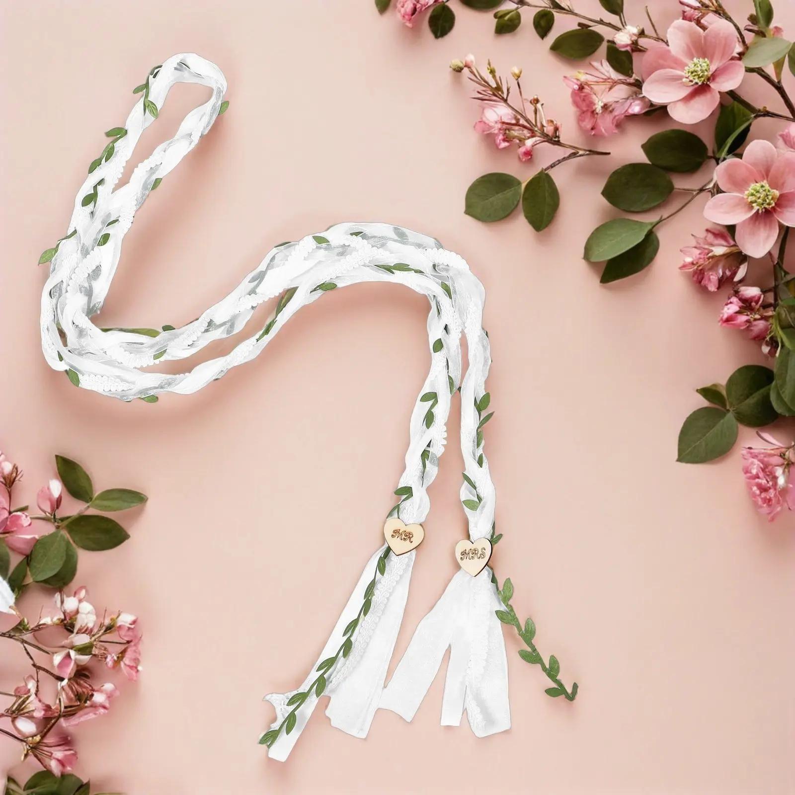 Cordon de mariage de 190 cm avec pendentifs en bois, feuilles simulées, style rustique traditionnel, pour cérémonie d'union bohème