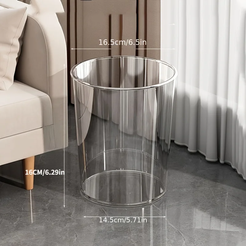 1pc Versatile Clear Plastic Waste Bin, Ideal For Living Room, Office, Bedroom, And Bathroom, Home Wastebasket