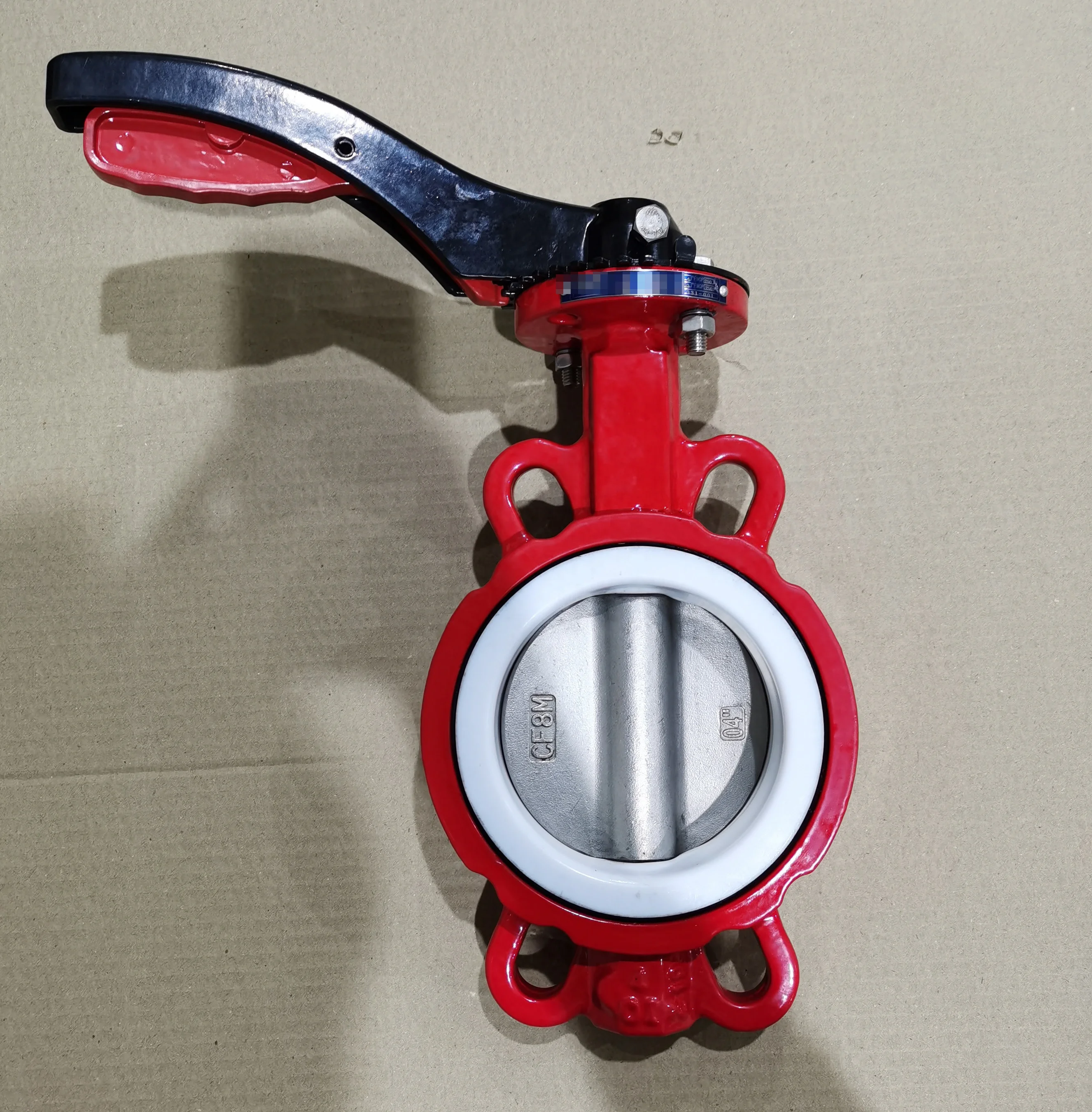Valvola a farfalla chimica in acciaio al carbonio DN200 con disco rivestito in PTFE