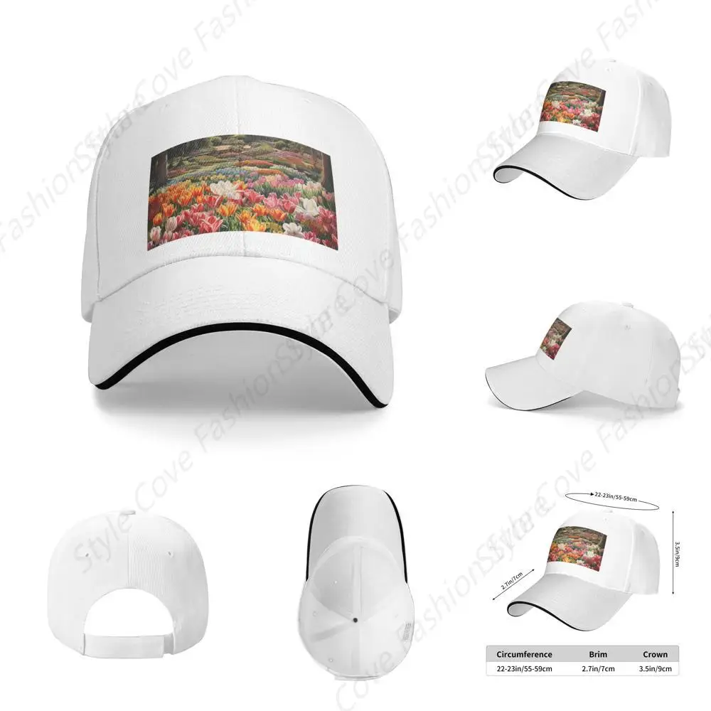 High Quality Tulip Garden Retro Print Sandwich Caps Peaked Caps Trucker Hat Men Women Outdoor Sport Sun Visor