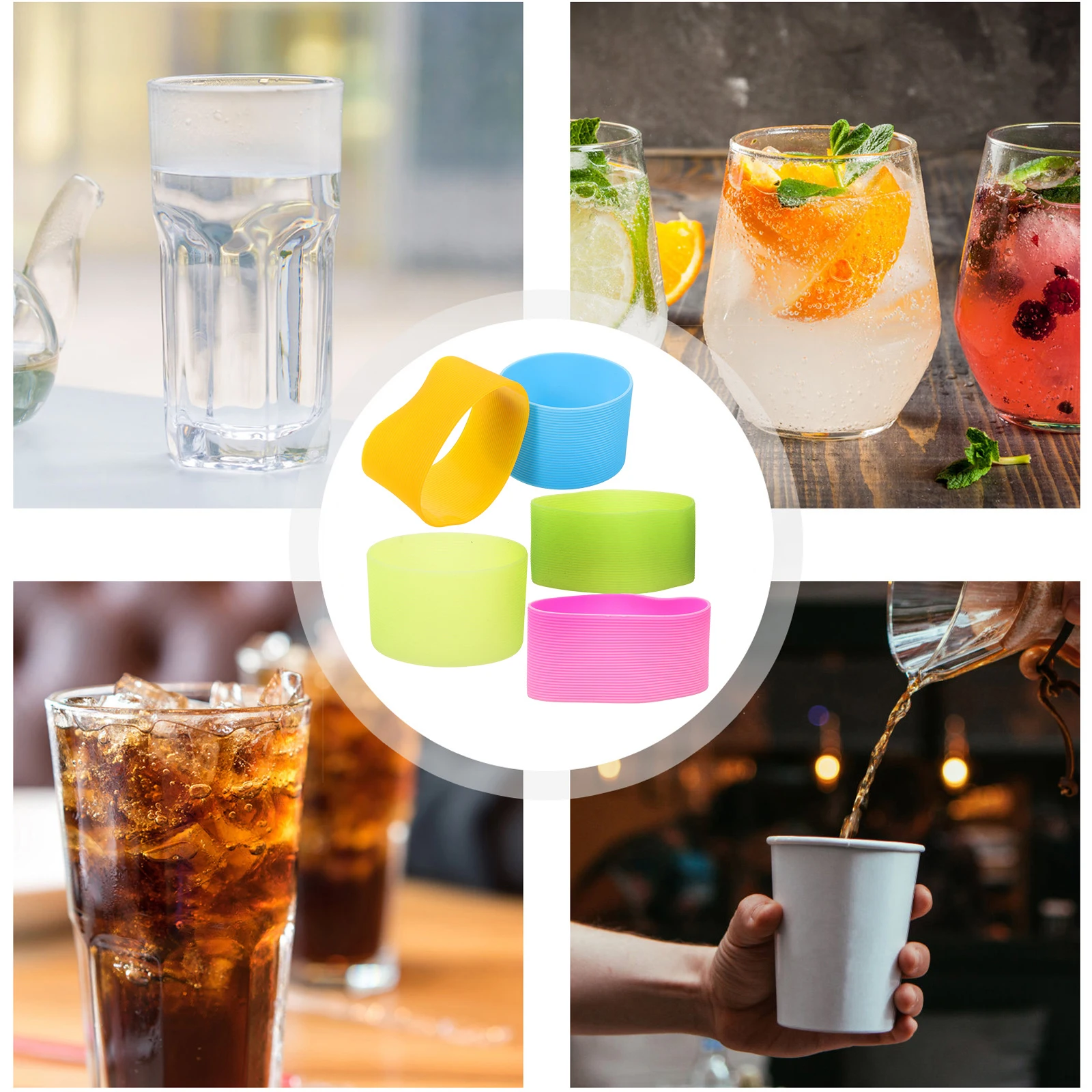 

5pcs Cup Sleeves Silicone Heat Insulated Bottle Bands for Glass Cups Tumblers Anti Scald Cover Kitchen Bar Accessories