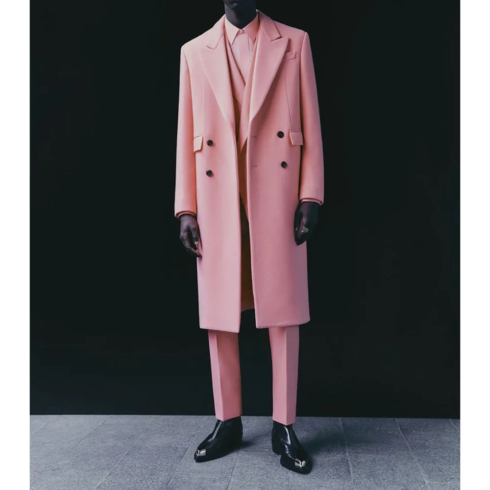 

Pink Double Breasted Chic 2 Pieces Long Blazer+Pants Formal Business Banquet Custom Made Male Clothing