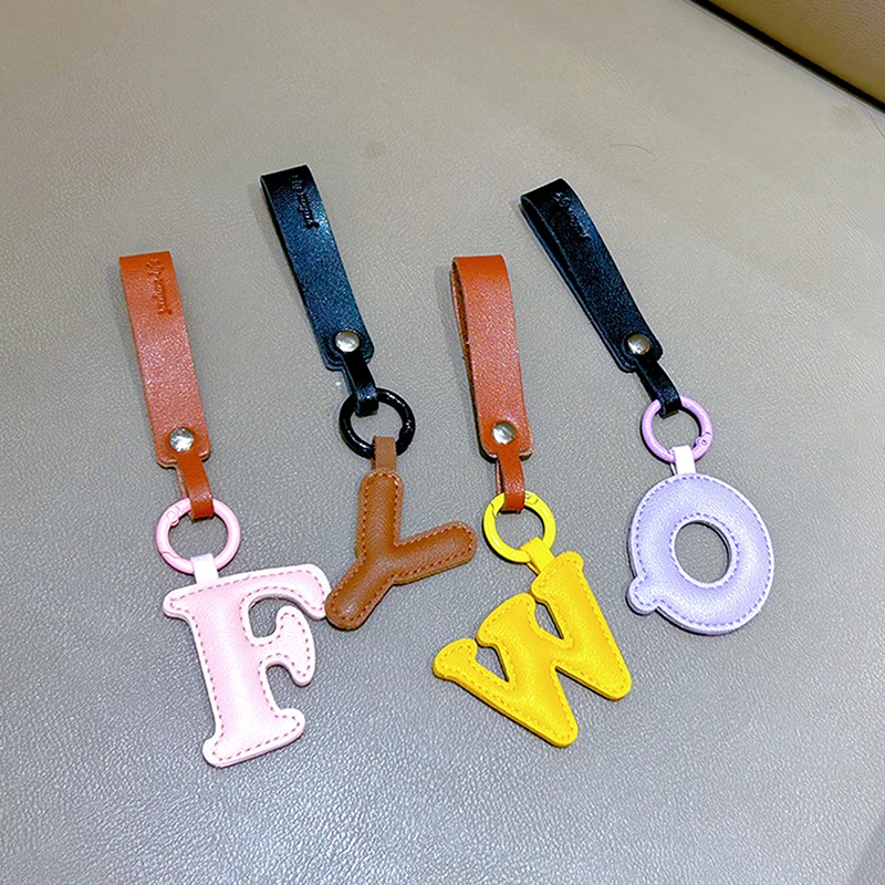 A To Z PU Leather Initial Letter Keychain For Women Candy Color Simple Fashion Bag Phone Pendant Car Key Ring Jewelry Gifts